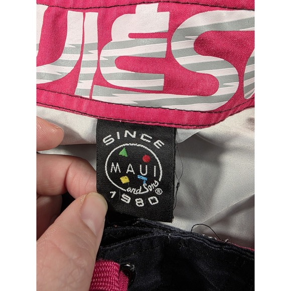 VINTAGE Maui & Sons Mens Swim Board Shorts Mens 38 11" Inseam Y2K Black Neon - Picture 8 of 9